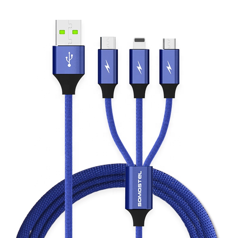 SOMOSTEL BW03 хлопковой оплетке 3 в 1 кабель для синхронизации данных и быстрой зарядки Usb зарядный кабель Usb для мобильного телефона универсальный кабель для передачи данных