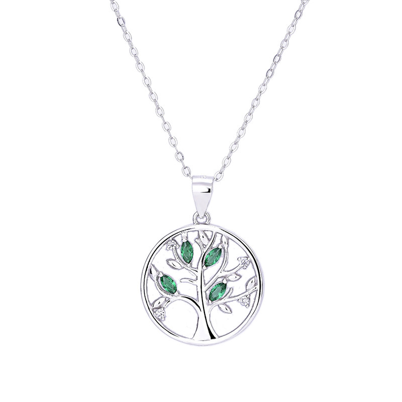 creative 925 sterling silver women factory wholesale life tree crystal zircon pendant fashion silver necklace