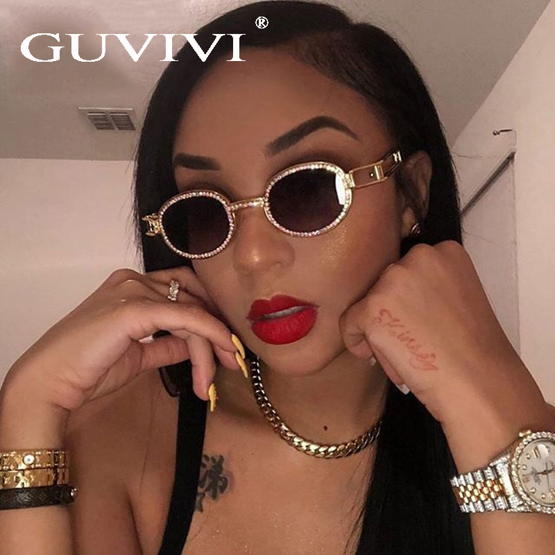 Бренд GUVIVI, маленькие круглые женские солнцезащитные очки с бриллиантами 2019, роскошные модные дизайнерские солнцезащитные очки со стразами в стиле стимпанк