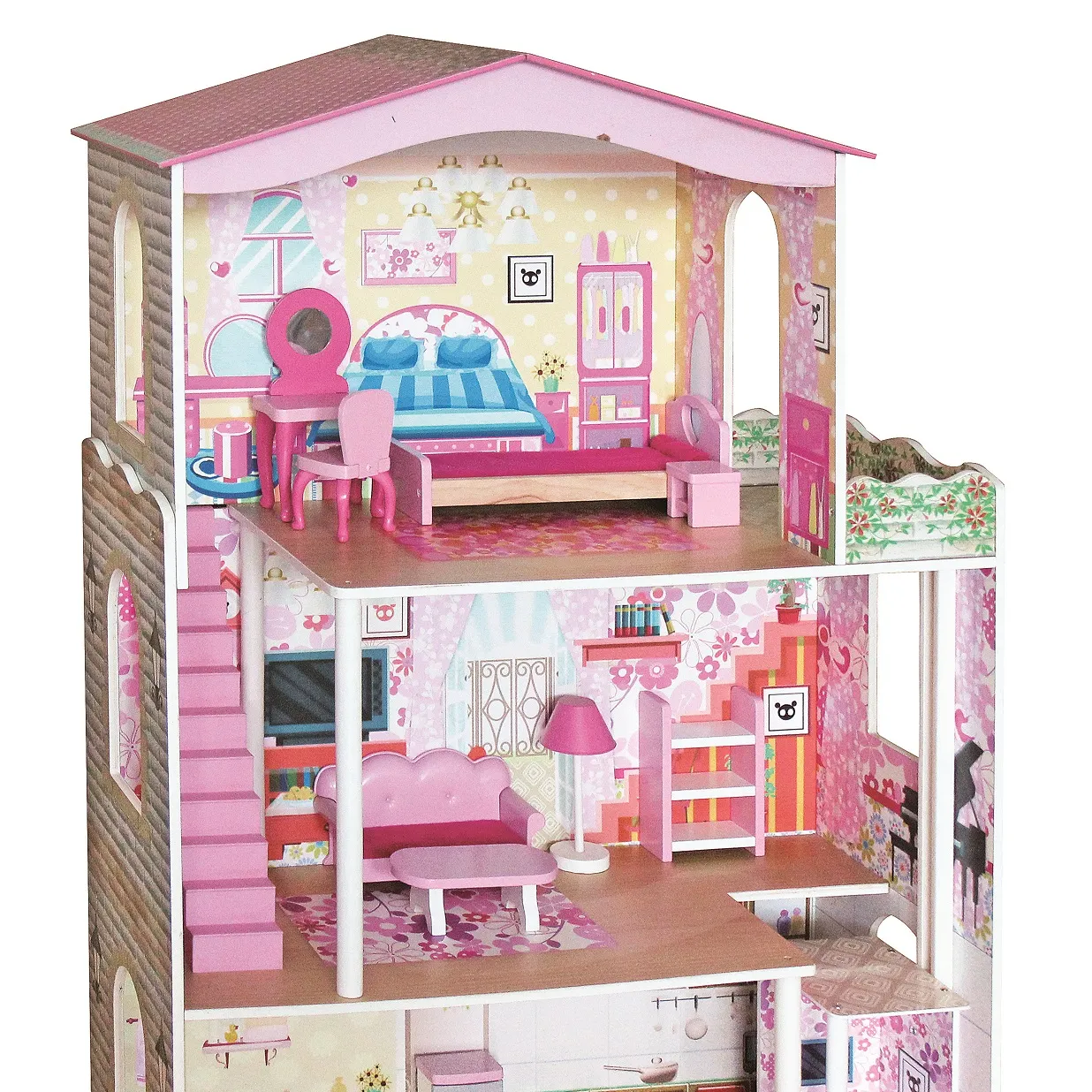 High Quality Pretend Kids Diy Large Wooden Princess Doll House Toy Set For Girls