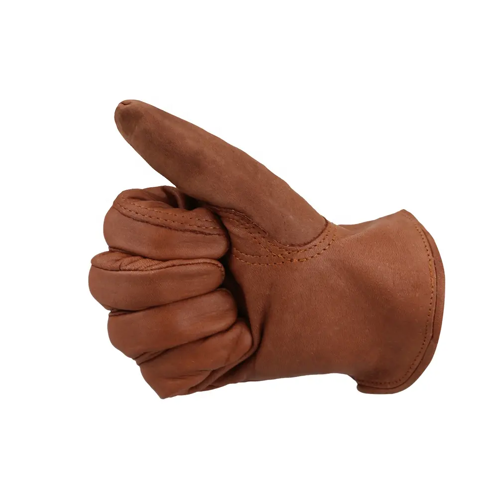 Customizable brown cowhide leather double palm safety working gloves for men used in construction