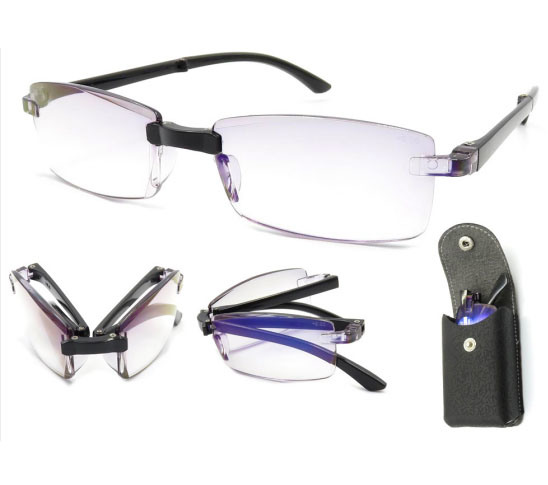 New Folding Reading Glasses Cheap Diamond Cut Edge Anti-Blue Light Reading Glasses with Mirror Box Spot