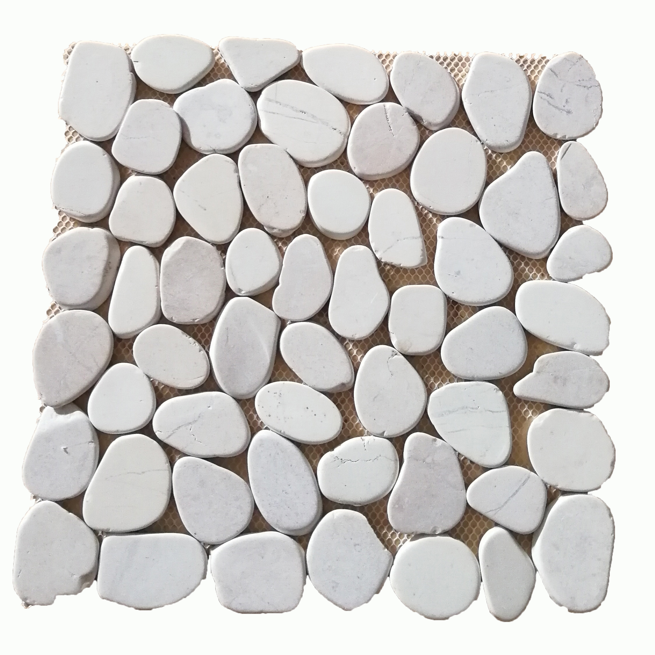 White pebble stone mosaic tiles for garden