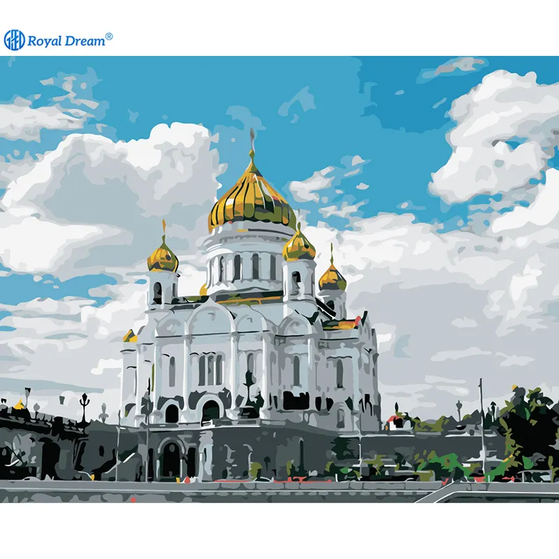 ROYALDREAM Palace with golden roof building dropshipping custom diy oil painting by numbers for home decor
