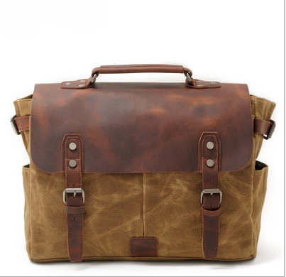 Waxed canvas with crazy horse leather Vintage canvas bag oil wax tote