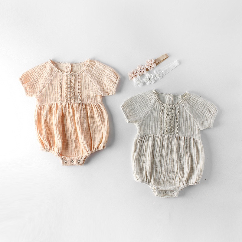 INS2021 new summer baby baby one-piece clothes girl baby triangle jacket climbing jacket short sleeve lace