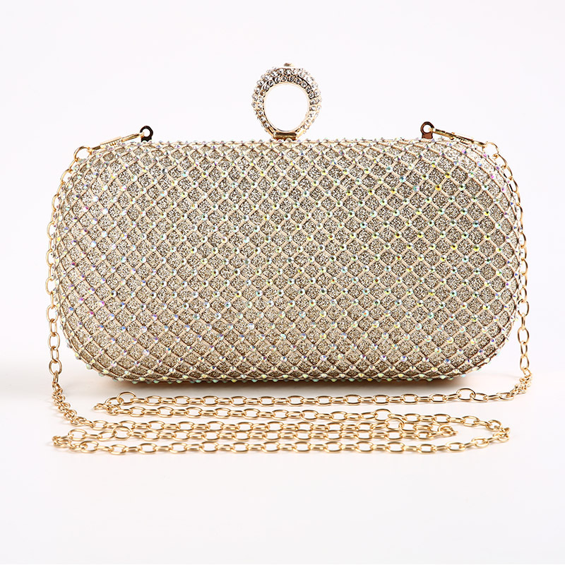 Lady Bling rhinestone ring lock Small Wedding Engagement Evening Party Bag Purse mesh Clutch Bag Purses for Women