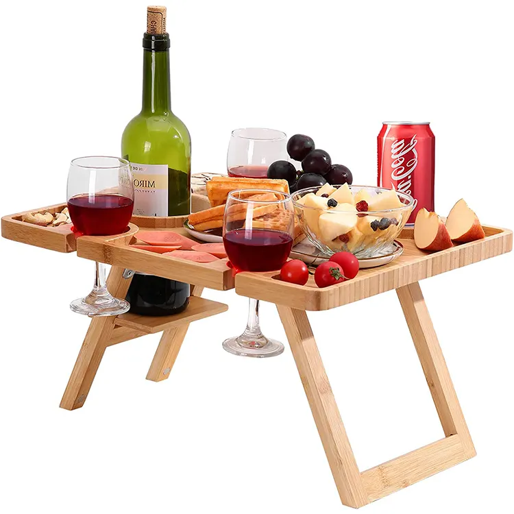 Outdoor Multifunction Acacia Long Wood Bamboo Large Cheese & Charcuterie Board with Wine Rack
