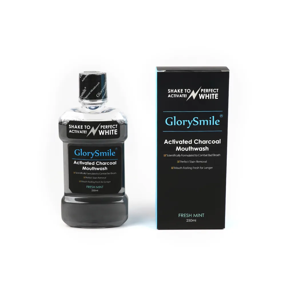 GlorySmile Free Alcohol Fresh Breath 250ml Natural Mint Flavour Activated Charcoal Mouthwash With Plastic Bottle