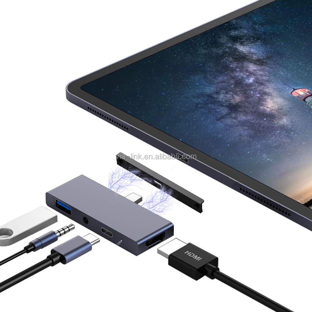 Адаптер USB C Hub для 2018 iPad Pro Тип C адаптер ключ с 4K HDMII USB-C PD 60 Вт зарядка USB 3,0 и 3,5 мм разъем для наушников