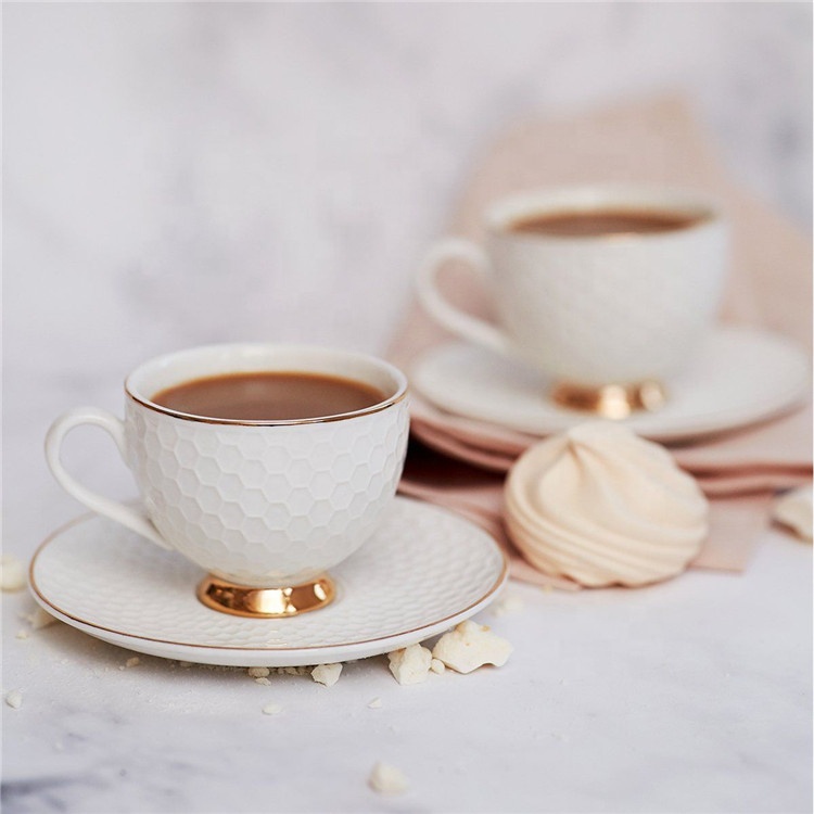 Middle east relief texture teaware coffee tea cup saucer set ceramic teacup for party