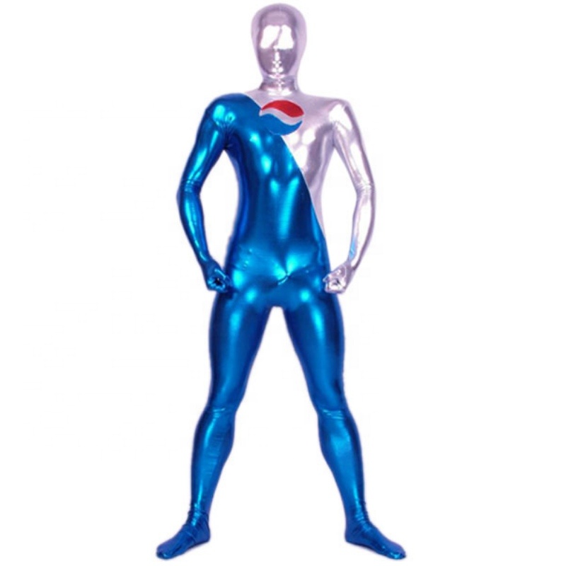Morph Suit Royal Blue Color Shiny Fabric Zentai Suit with Pepsi Logo Unisex Full Body Suit