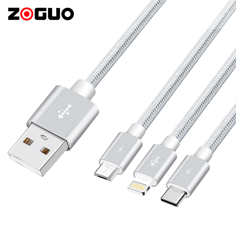 USB-кабель для мобильного телефона с логотипом на заказ и стандартный USB Type-C 3 в 1, нейлоновый USB-кабель для зарядки смартфона
