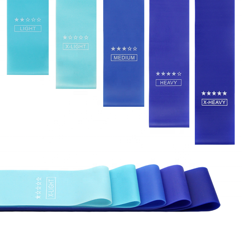 Custom logo blue set TPE elastic 5pcs fitness resistance bands full set blue color resistance bands