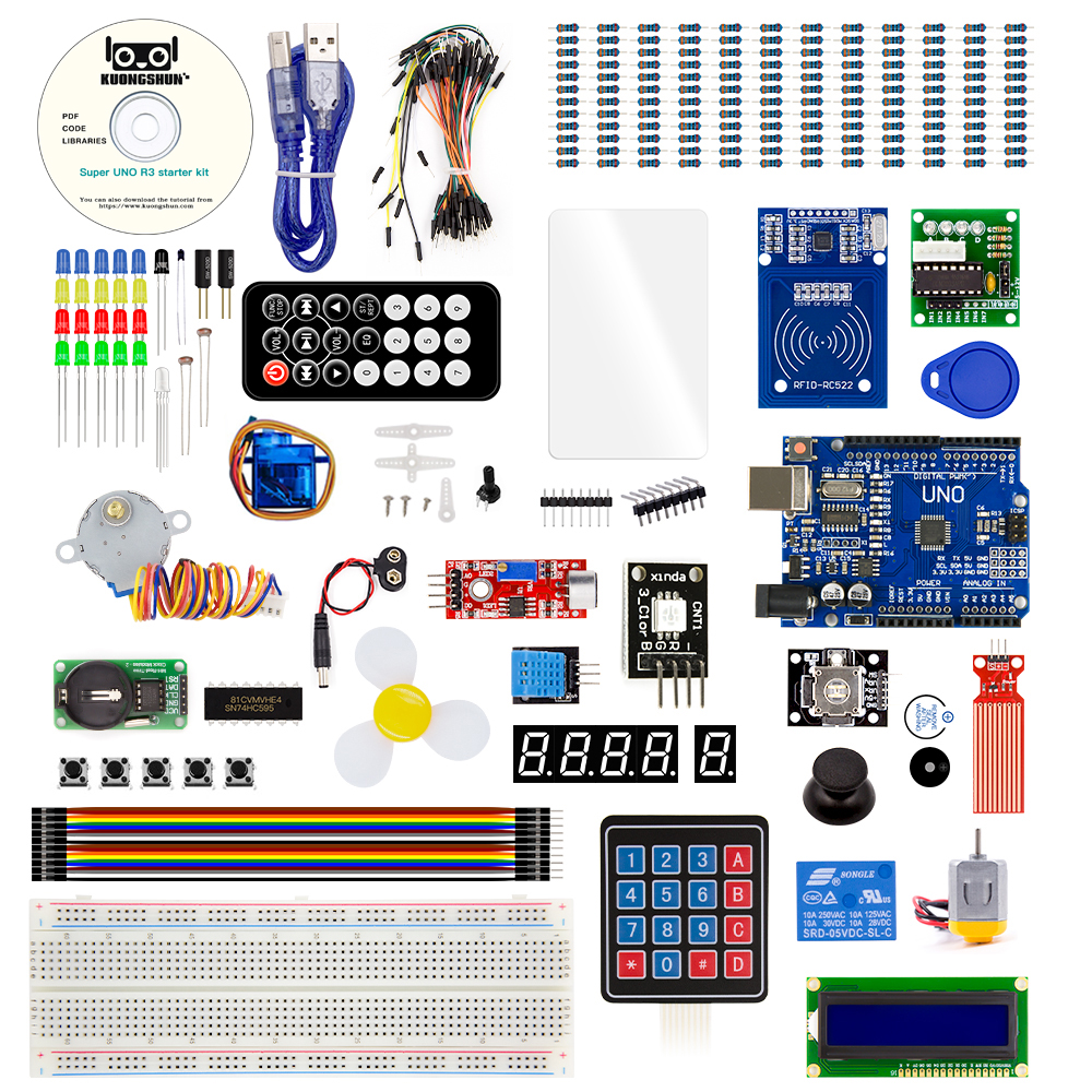 Стартовый набор Arduinos UNO R3, наборы электроники с пластиковой коробкой, набор робототехники для школы, обучения детей