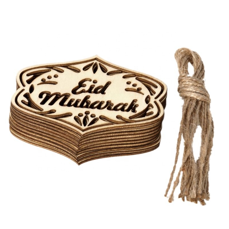 10 шт./компл. DIY Eid Mubarak мусульманское украшение для дома подвеска деревянное ажурное украшение подарки с веревками