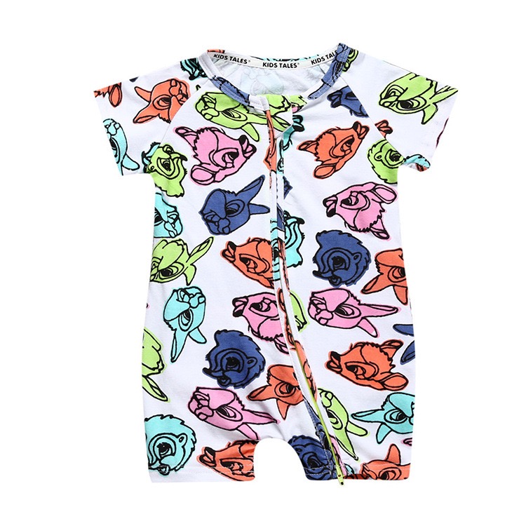 INS Amazon summer baby short sleeved clothes newborn print double zipper jumpsuit male baby climbing clothes for a generation