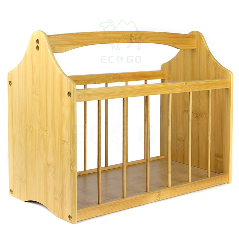 Eco friendly Bamboo wood Reading Storage Rack Magazine Stand Newspaper Basket with Handle