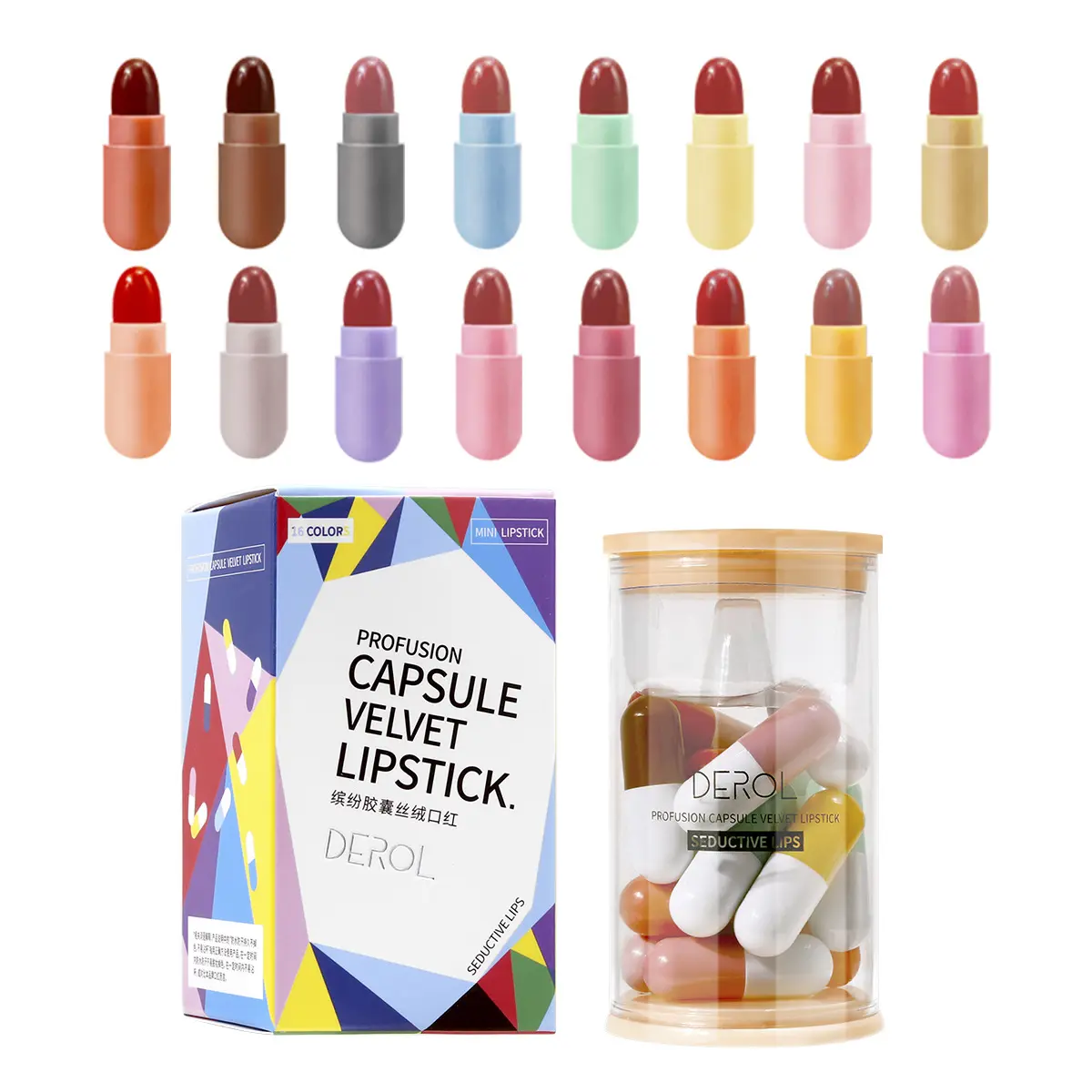 Hot Selling Portable Lasting Smooth Mini Capsule Lipstick Candy Matte Lipstick Kit Litter Monster Capsule Lipstick