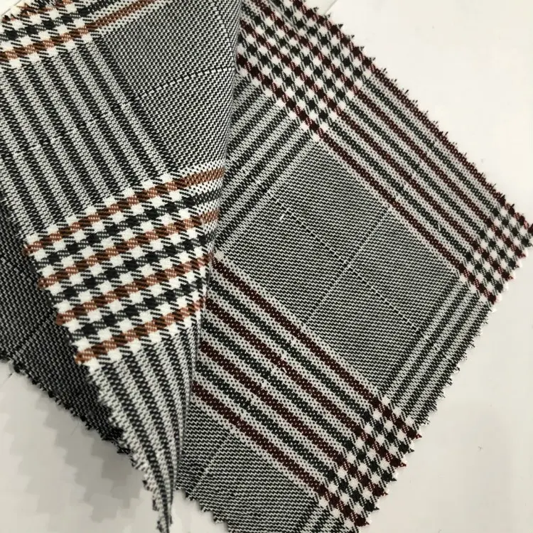 Suit And Wind Jacket Fabric 98% Polyester 2% Rayon Spandex T/R Plaid Herringbone In Stock Factory Supply