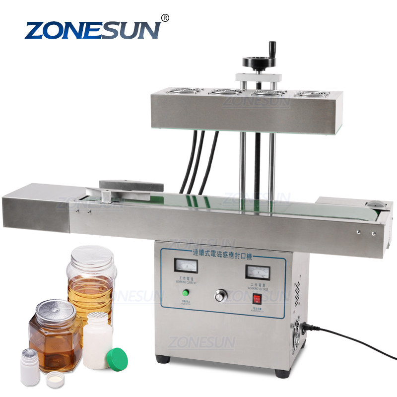 ZONESUN ZS-FK2100 термоупаковочная машина непрерывного действия алюминиевой фольги крышки автоматическая бутылка индукции для термической запайки упаковочные машины