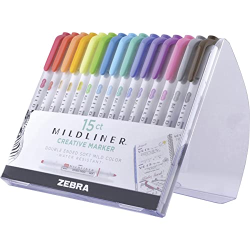 Ручка «Зебра» Mildliner, двухсторонний хайлайтер, широкие и тонкие наконечники, разные цвета, 15 упаковок