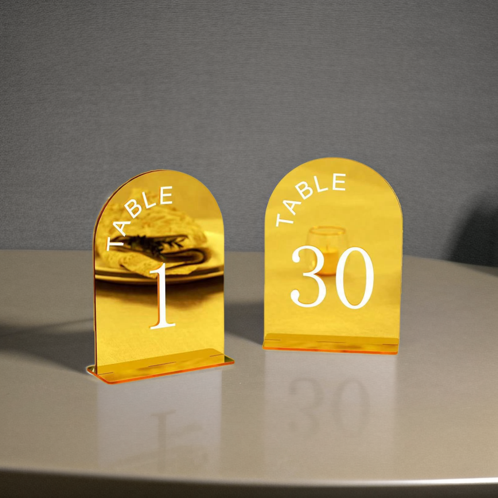 Wedding Decoration Acrylic Seating Place Cards and Table Number Plate Party Wedding Signs Gold Mirror Acrylic Sheet