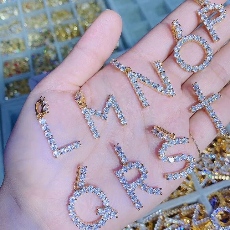 Позолоченное роскошное ожерелье с кубическим цирконием для женщин Iced Out Bling Tennis Letter Custom Diamond Initial