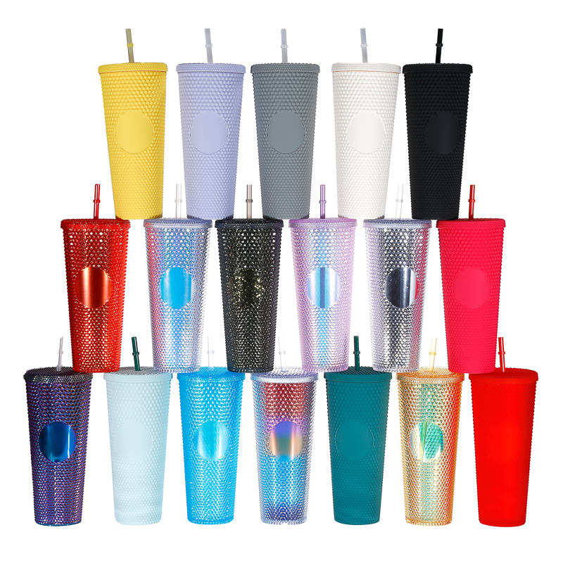 2021 New Custom Logo 25oz Durian Pineapple Cup Double Wall Plastic Studded Tumbler Cups With Straw
