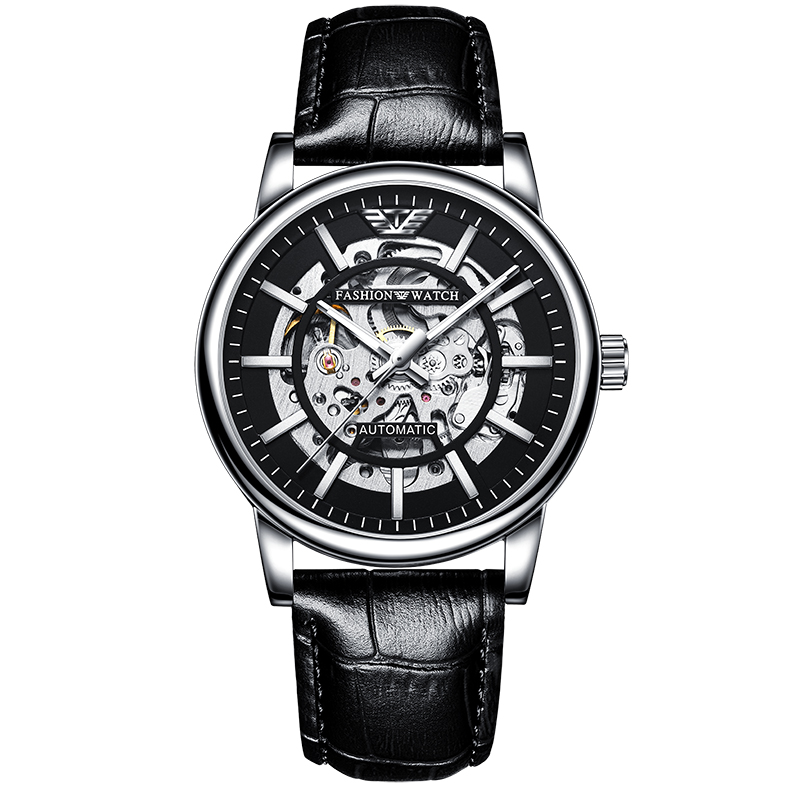 High Quality Custom Logo Luminous Minimalistic Watch Automatic Skeleton Leather Strap Mechanical Watch for Men 8386