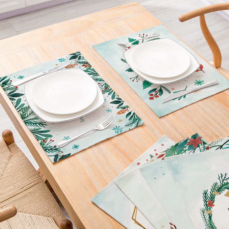 Cheap Multiple Style Selection Waterproof Polyester Linen Custom Printed Table Place Mats Christmas Dining Table Mat Placemats