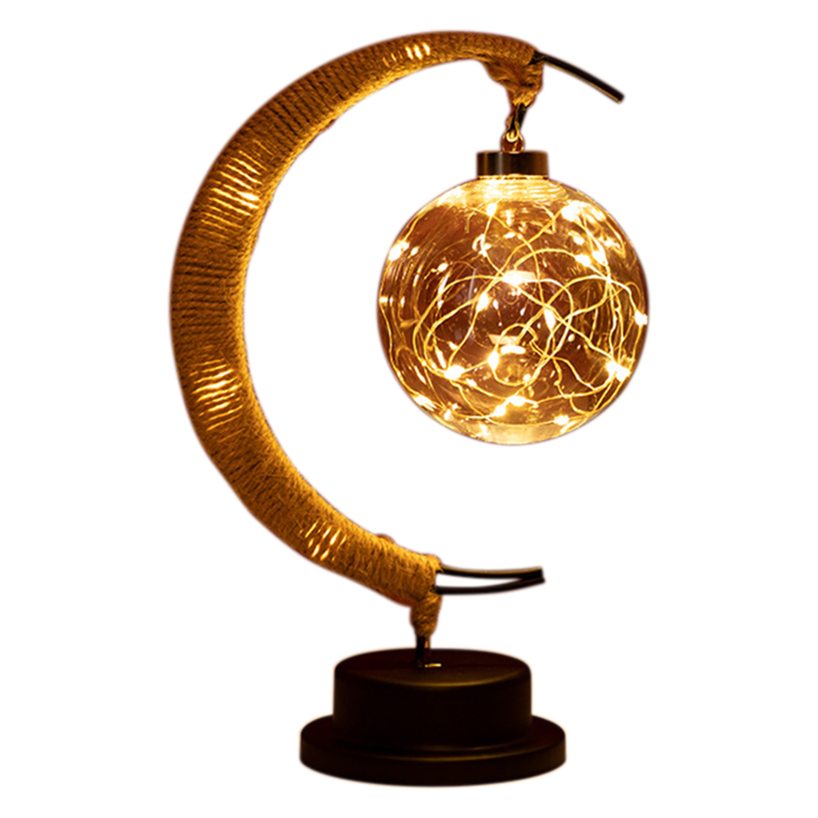 LED Moon Sepak Takraw Night Lamp Line Rattan Handmade Hemp Rope Iron Night Light Home Decoration