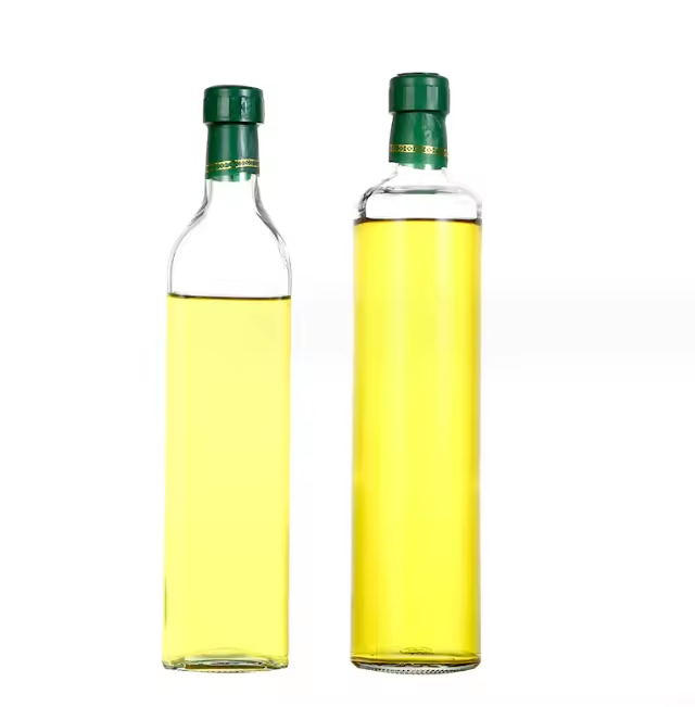 Customized Long Neck 500ml 750ml 1L Round Clear Packaging Cooking Oil Bottle With Lid Empty Glass Bottle For Olive Oil
