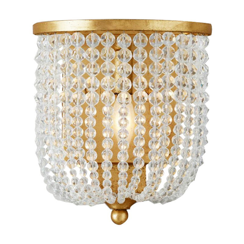 Brass color luxury design Europe bedside lighting crystal beads wall lamp for home bedroom