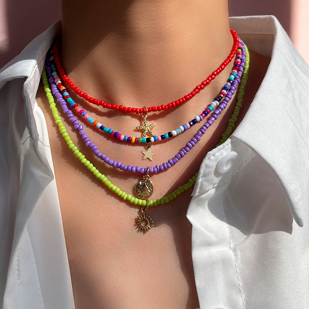Beautiful Colorful Seed Bead Flower Star Necklace For Women Girls Cross Butterfly Pendent Necklace