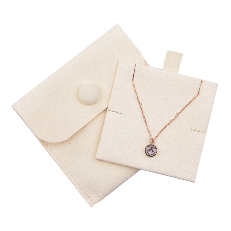 Custom Logo Jewelry packaging pouch Ivory Snap Button Microfiber Jewelry Pouch with Insert Pad