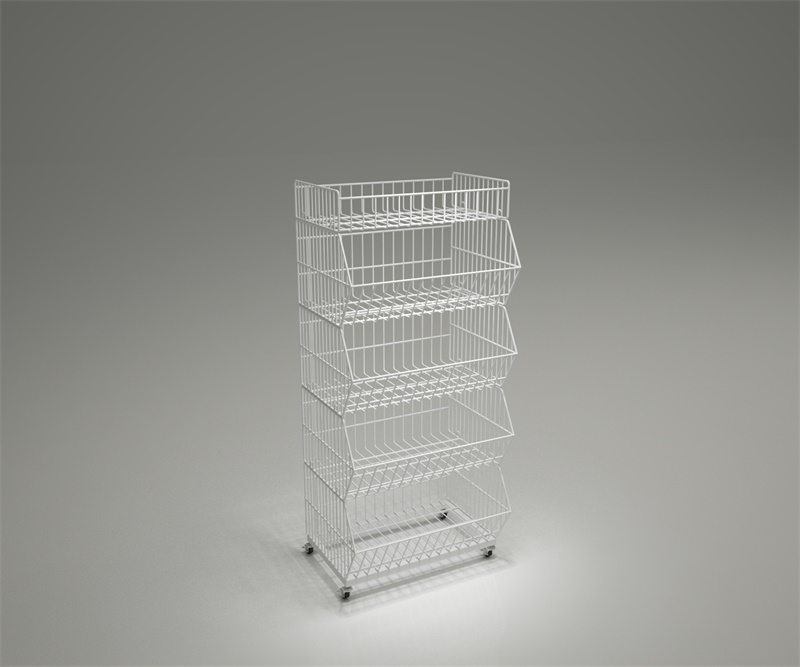 Wire Mesh Storage Stacking Display Cage Stand With Wheels Convenience Store Supermarket Shelving Vegetables Racks