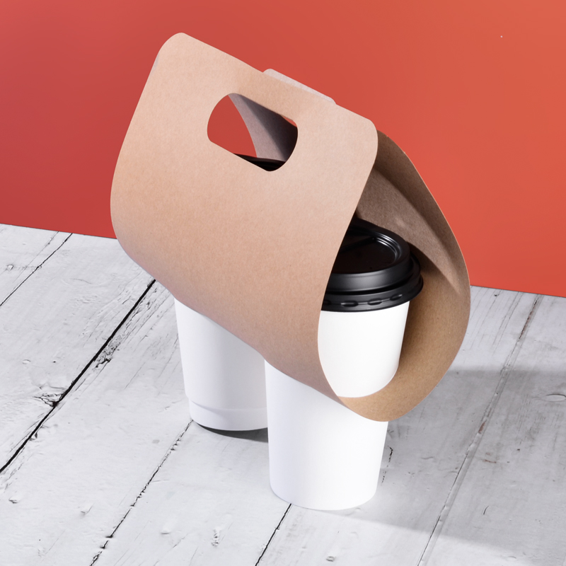 1 2 Cups Tray With Handle Wholesale Recycled Disposable Craft Kraft Cardboard Paper cup Plastic cup Holder Packaging Carrier