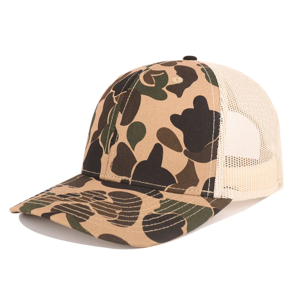 Custom Bank Brown Camo Khaki Mesh Hat 6 Panel Richardson 112 Trucker Cap