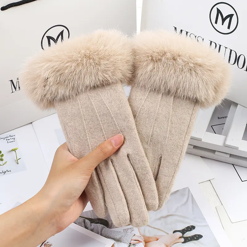 Wholesale Custom Logo 100% wool  Plain Winter Warm Touchscreen Wool Cashmere Lined Gloves