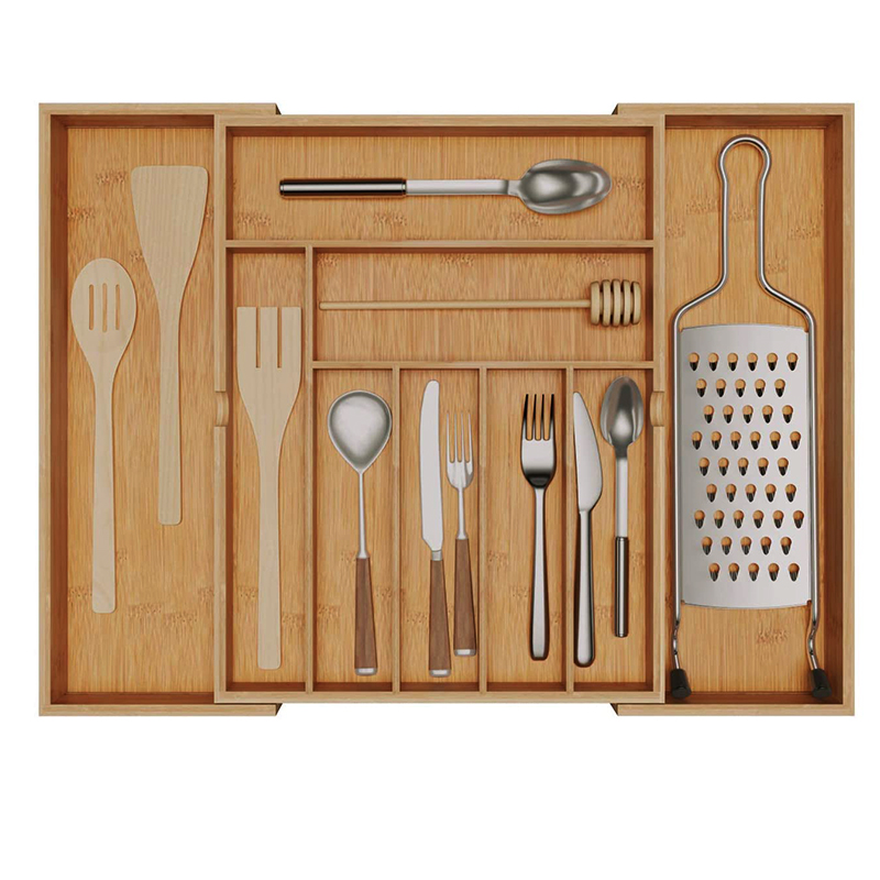 Biodegradable Porta Cubiertos Personal adjustable cutlery Tray Bamboo Kitchen Expandable Drawer Organizer Silverware Tray