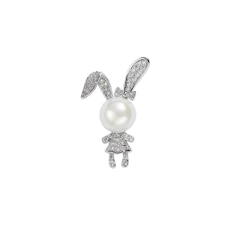 Fashion Exquisite luxury copper Micro inlay Zircon plating True platinum High-end rabbit Shell beads brooch pin Women
