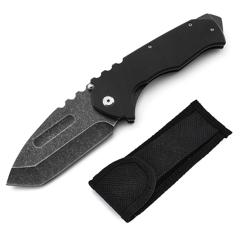 Yangjiang Factory Free Sample Stainless Steel Blade + G10 Handle Outdoor Tactical Survival Hunting Folding Knife With Nylon Bag