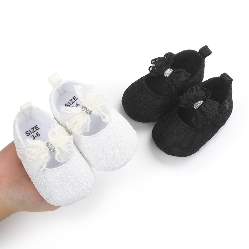 Pure color lace baby dress girls shoes white with bowtie infant shoes for 1year