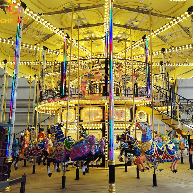 Customized adults children merry go round ride playground equipment roundabout double-deck carousel horses