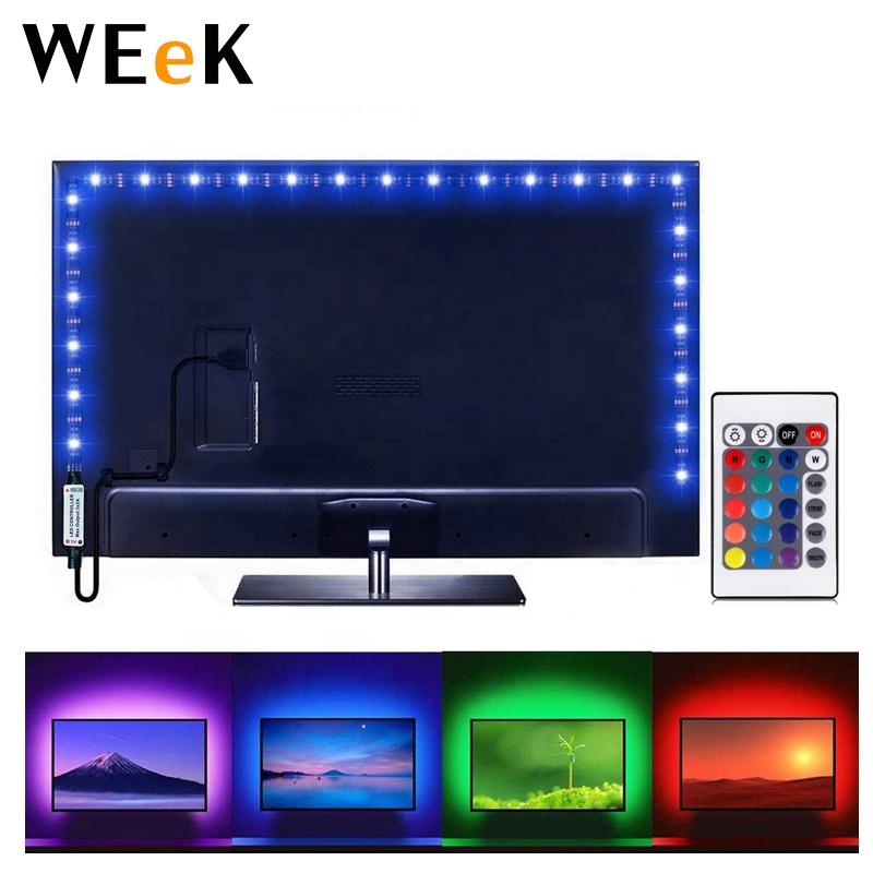 Светодиодная лента RGB с питанием от USB гибкая лента 5V) Светодиодная лента с usb-питанием ТВ ПОДСВЕТКА WL-USB24K-01 100 см светодиодные полосы + 24-кнопочный пульт дистанционного управления + 100 см USB кабель