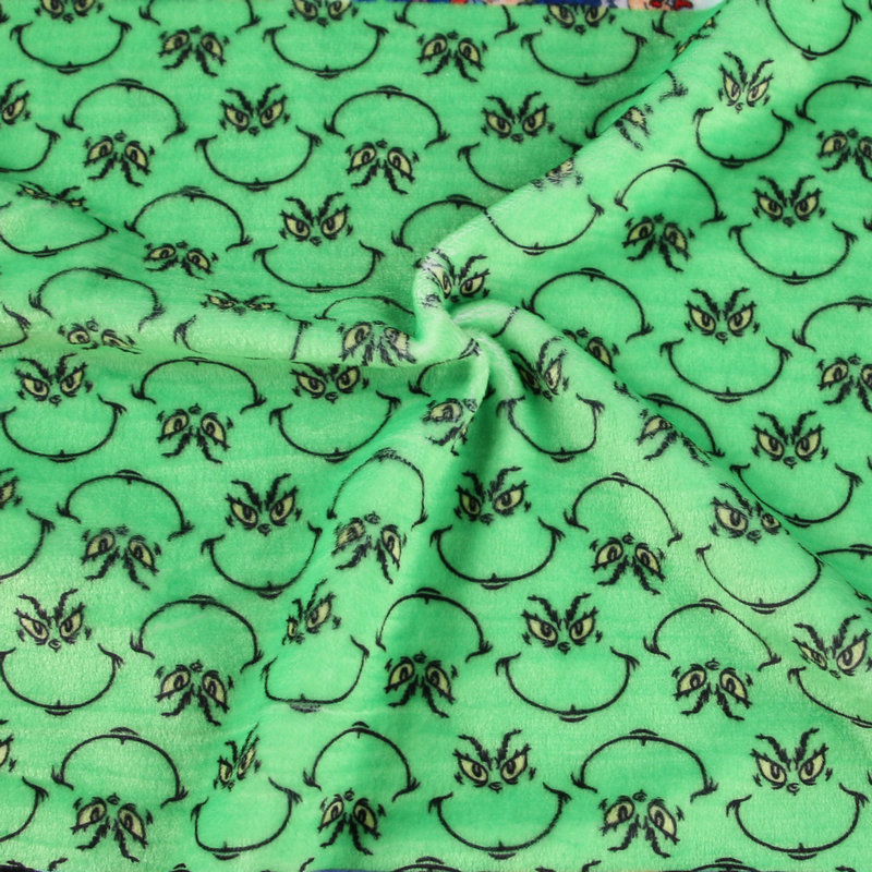 Green color Grinch pattern By Yard Digital Minky Fabric Two Sided blanket fabric