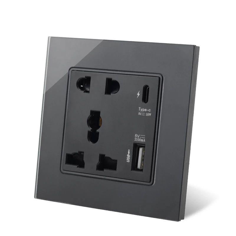 Настенная розетка с интерфейсом Type C, зарядка через USB, 18 Вт, 4A, 13A, универсальная электрическая розетка типа C, 5 контактов, электрическая розетка с USB