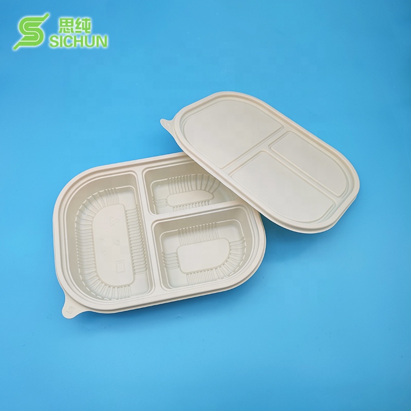 3 Compartment Microwaveable Freezer Safe Cornstarch Biodegradable Takeout Hot Food Containers