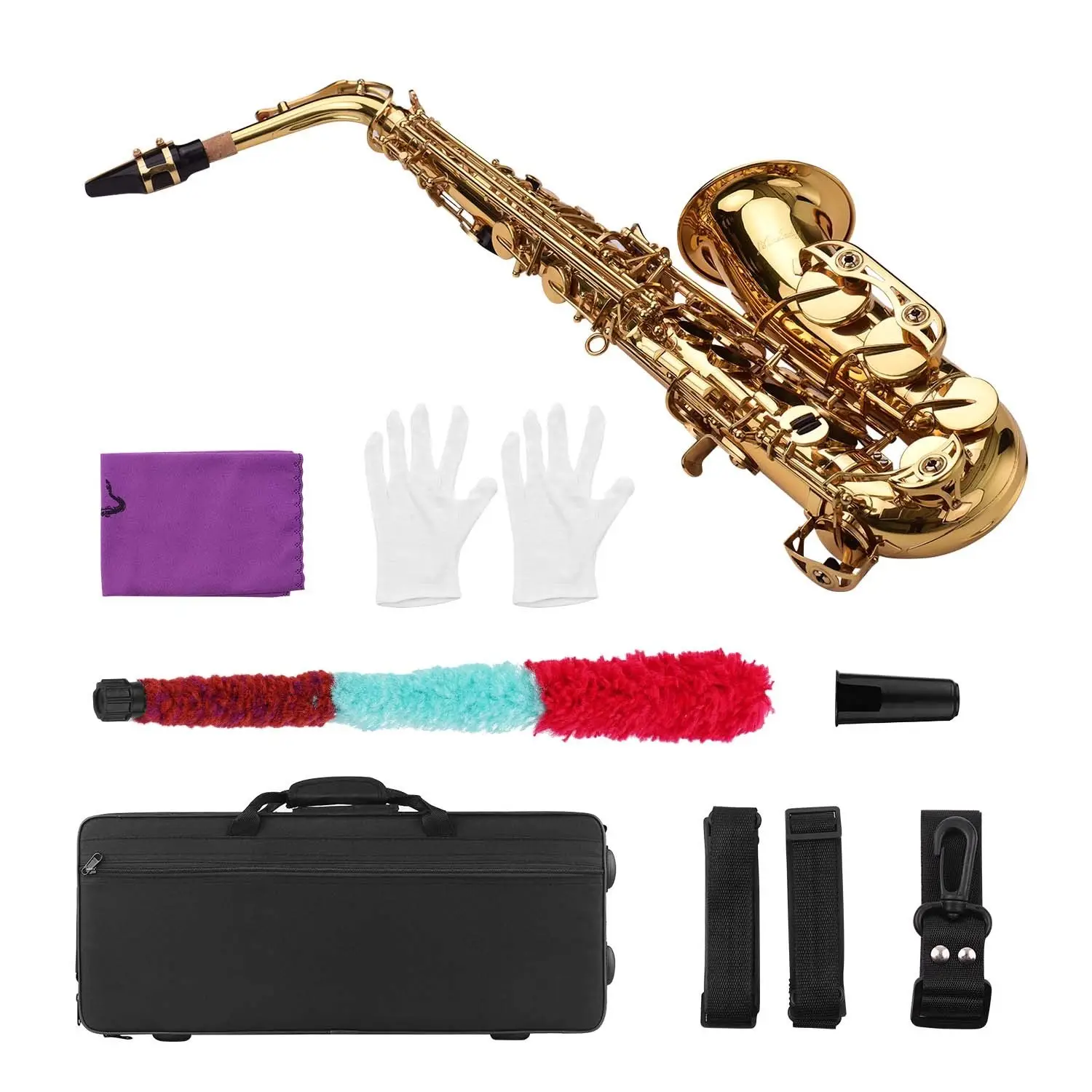 Muslady Golden Eb Alto Saxophone Sax Brass Body White Shell Keys Woodwind Instrument with Carry Case Gloves Cleaning Cloth Brush